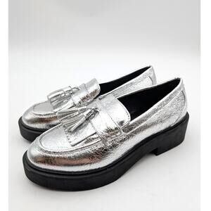 Steven New York Beryn Kiltie Tassel Loafer Women's Silver Size US7.5M EU38